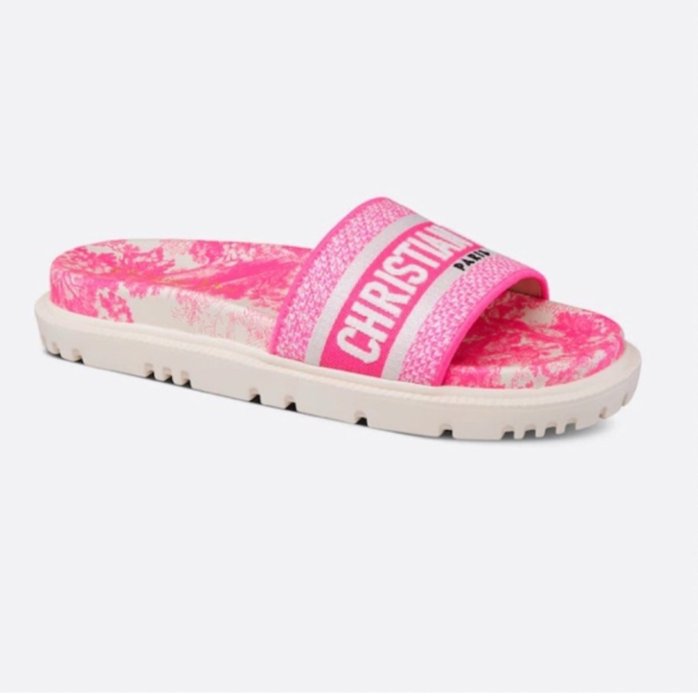 Dior White and Fuchsia Slide Sandals